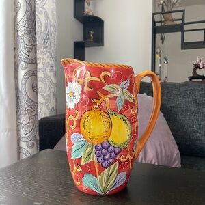 Vibrant Red and Orange Ceramic Pitcher
